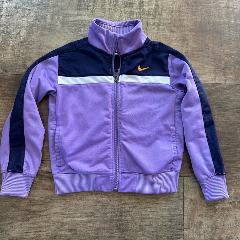 Nike zip up collared jacket purple with stripes